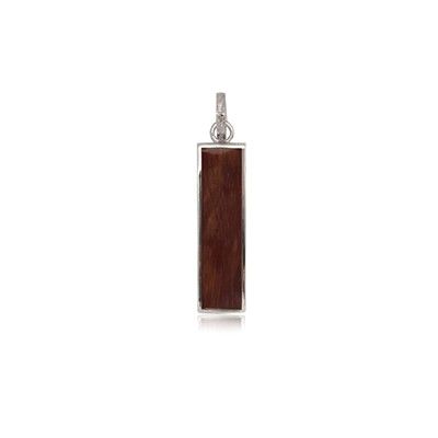 Sterling Silver Hawaiian Koa Wood Long Bar Shaped Pendant (S)