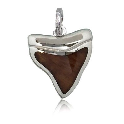 Sterling Silver Hawaiian Koa Wood Shark Tooth Shaped Pendant