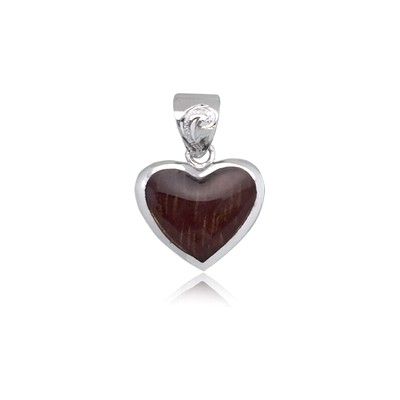 Sterling Silver Hawaiian Koa Wood Heart Shaped Pendant