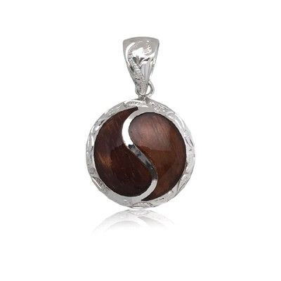 Sterling Silver Hawaiian Koa Wood Round Shaped Pendant