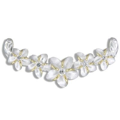 Sterling Silver Two Tone Five Hawaiian Plumeria Horizontal Slide Pendant (L)