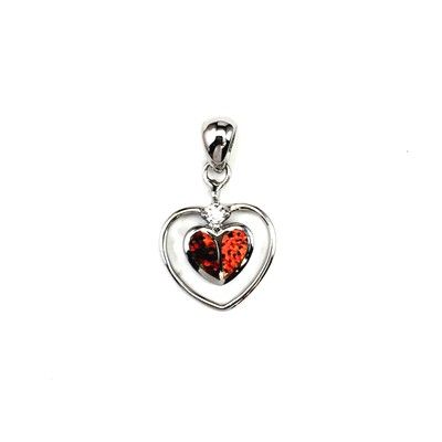 Sterling Silver Hawaiian Heart Shaped Red Fire Opal Pendant