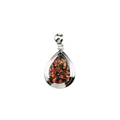 Sterling Silver Hawaiian Waterdrop Shaped Red Fire Opal Pendant