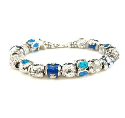 Sterling Silver Blue Hawaii Bead Bracelet with Screw End