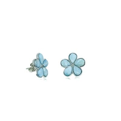 Sterling Silver and Genuine Larimar Plumeria Stud Earrings