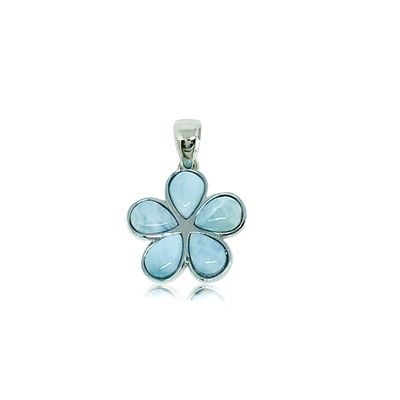 Sterling Silver and Genuine Larimar 15mm Plumeria Pendant