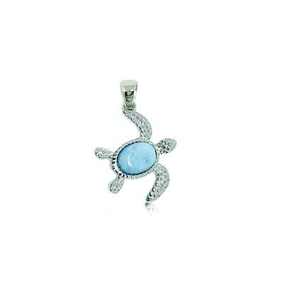 Sterling Silver and Genuine Larimar Small Honu Pendant