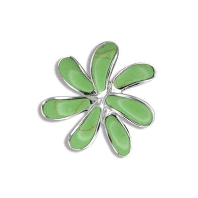 Sterling Silver Hawaiian Green Turquoise Tiare Flower Slide Pendant