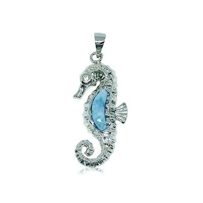 Sterling Silver and Genuine Larimar Seahorse Pendant