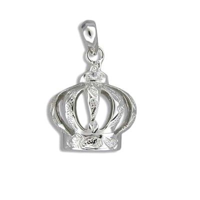 Fine Engraved Sterling Silver Crown Pendant
