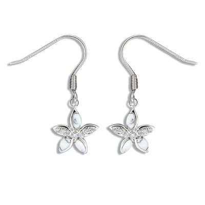 Sterling Silver White Turquoise Plumeria CZ Earrings