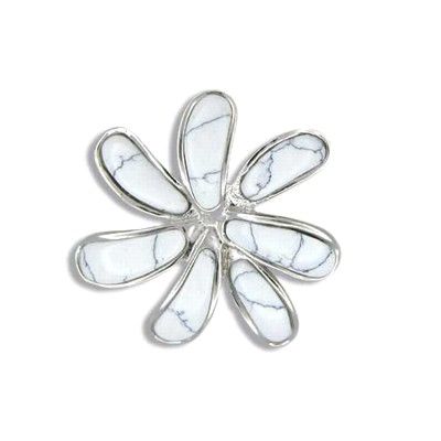 Sterling Silver White Turquoise Tahiti Tiare Flower Pendant