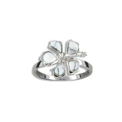 Sterling Silver White Turquoise Hibiscus Ring
