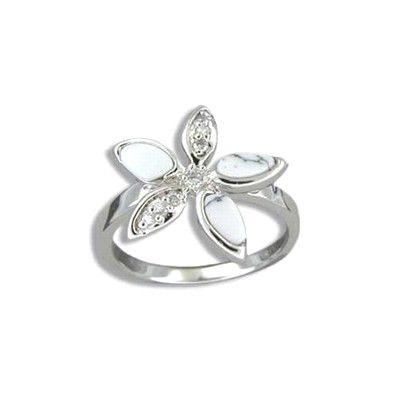 Sterling Silver White Turquoise Plumeria Ring