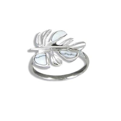 Sterling Silver White Turquoise Monstera Leaf Ring