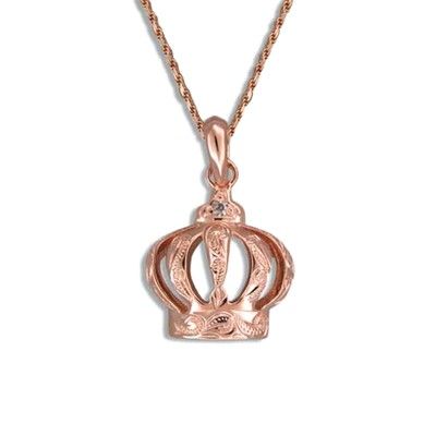 Fine Engraved Sterling Silver Rose Gold Plated Crown Pendant