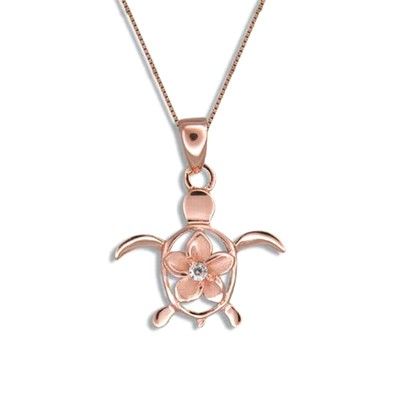 Sterling Silver Rose Gold Plated Hawaiian Honu Plumeria Pendant