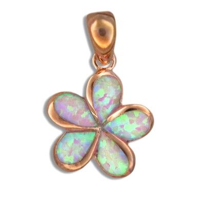 Sterling Silver Hawaiian 15MM Plumeria Pink Opal Pendant (L)