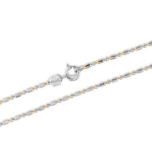 Yellow and Silver 2 Tones Sterling Silver Bar and Bead Chain