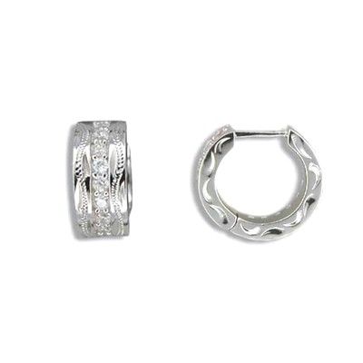 Fine Engraved Sterling Silver Hawaiian Scroll with Channel Set CZ Hoop Earrings