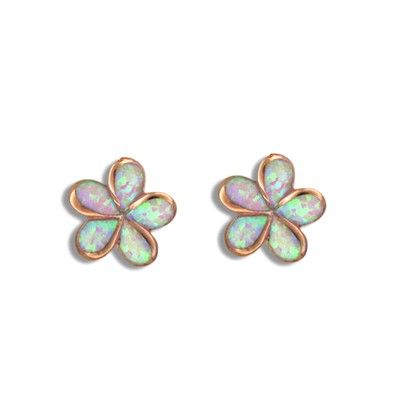 Sterling Silver Pink Opal Pumeria Pierced Earrings