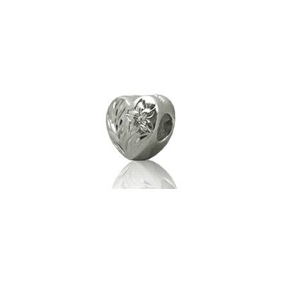 Sterling Silver Hawaiian Rhodium Heart Bead Charm