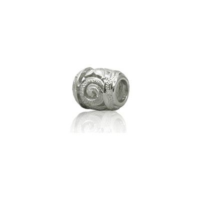 Sterling Silver Hawaiian Rhodium Cut-in Scroll Bead Charm