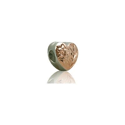 Sterling Silver Hawaiian Rhodium Rose Heart Bead Charm