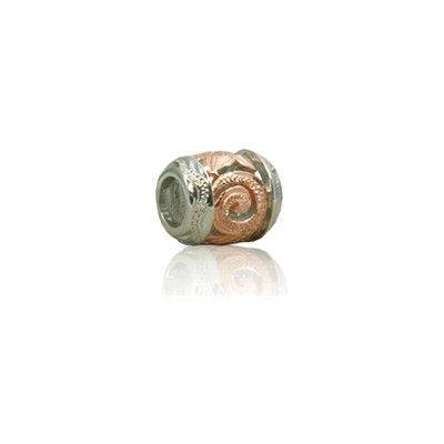 Sterling Silver Hawaiian Rhodium Rose Cut-in Scroll Bead Charm