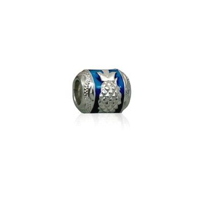 Sterling Silver Hawaiian Rhodium Blue Enamel Pineapple Charm Bead