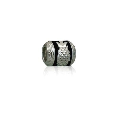 Sterling Silver Hawaiian Rhodium Black Enamel Pineapple Charm Bead