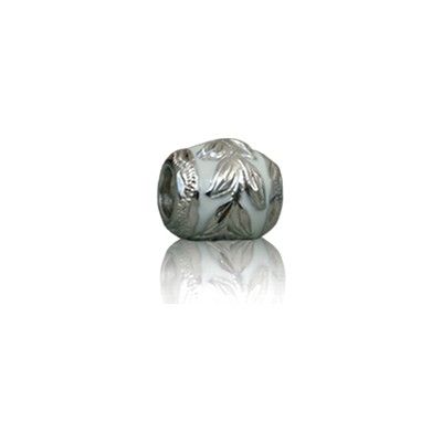 Sterling Silver Hawaiian Rhodium White Enamel Maile Bead Charm