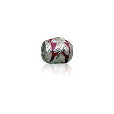 Sterling Silver Hawaiian Rhodium Red Enamel Maile Charm Bead