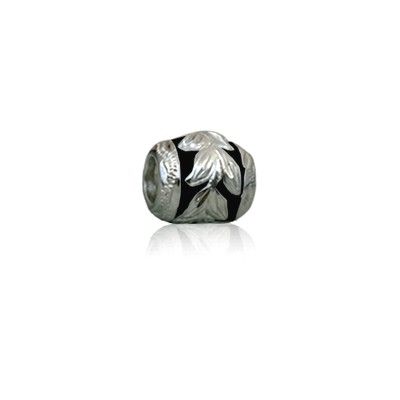 Sterling Silver Hawaiian Rhodium Black Enamel Maile Charm Bead