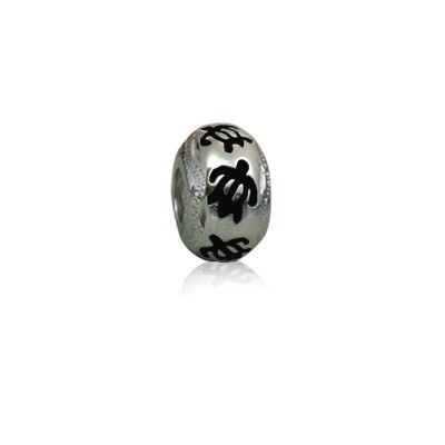 Sterling Silver Hawaiian Rhodium Black Enamel HONU Charm Bead
