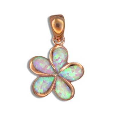 Sterling Silver Hawaiian 12MM Plumeria Pink Opal Pendant (M)