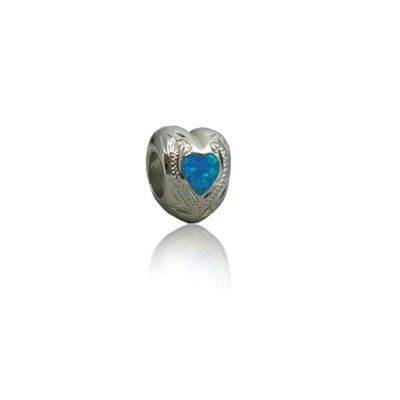 Sterling Silver Hawaiian Rhodium Heart Opal Bead Charm