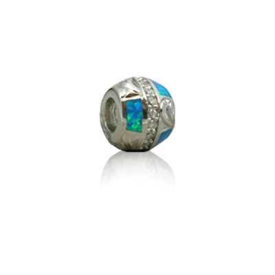 Sterling Silver Hawaiian Rhodium Opal Bead Charm