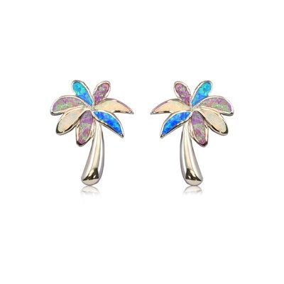 Sterling Silver Hawaiian Rainbow Opal Palm Tree Post Earrings 