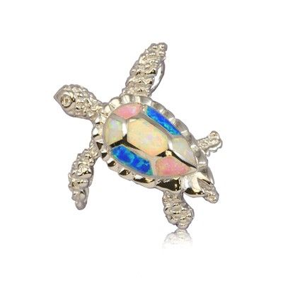 Sterling Silver Hawaiian Rainbow Opal HONU Pendant