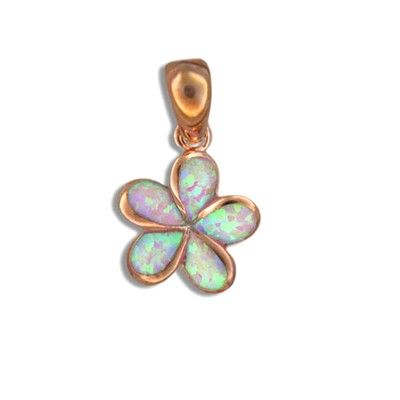 Sterling Silver Hawaiian Plumeria Pink Opal Pendant (S)