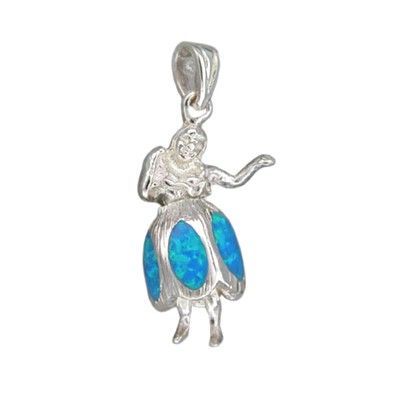 Sterling Silver Hawaiian Blue Opal Hula Girl pendant (M)