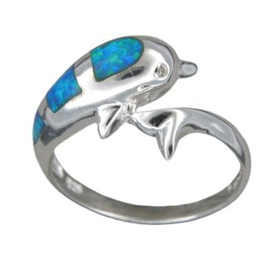 Sterling Silver Blue Opal Hawaiian Jumping Dolphin Ring
