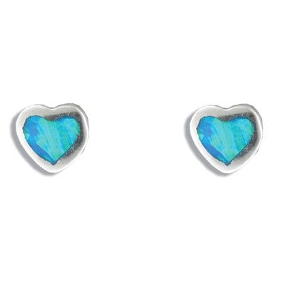 Sterling Silver Hawaiian Heart Shaped Blue Opal Post Earrings