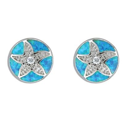 Sterling Silver Hawaiian Sand Dollar Blue Opal Pierced Earrings