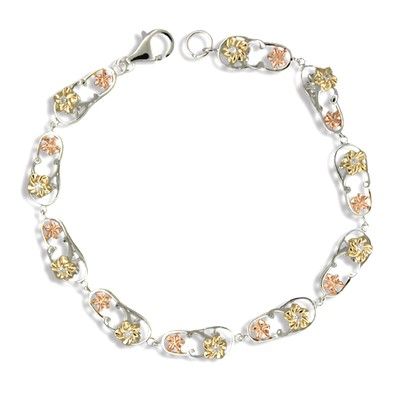 Sterling Silver Hawaiian Tri-Color CZ Slipper Bracelet