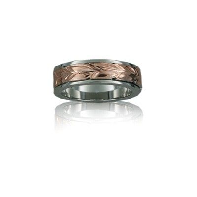 Sterling Silver Hawaiian 14K Rose Two Tone Maile 6mm Ring Band