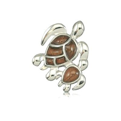 Sterling Silver Hawaiian Koa Wood Fancy Mother and Baby HONU Pendant