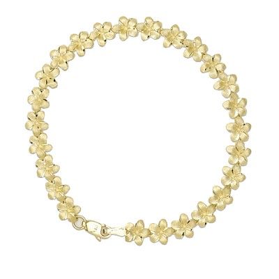 14kt Yellow Gold 7mm Plumeria Leis Bracelet