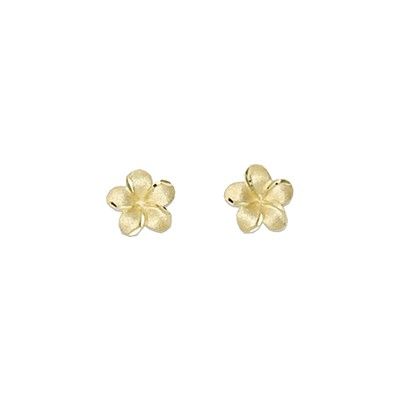 14kt Yellow Gold 7mm Plumeria Pierced Stud Earrings